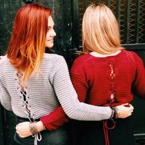 LF grey cropped sweater with bows