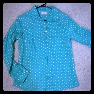 J Crew mint polka dot shirt