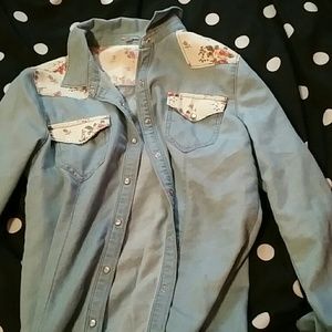 Button up chambray floral shirt