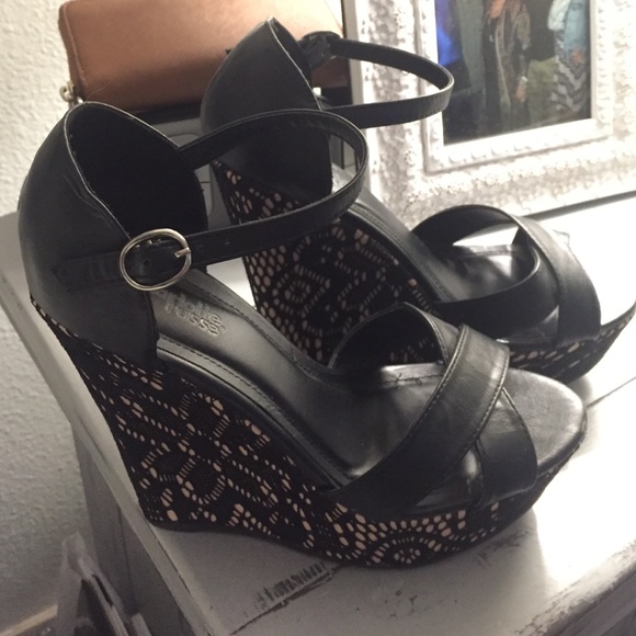 Black Patterned Wedges