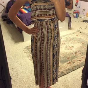 Vintage long print dress with beading
