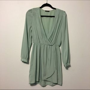 Light Green Long Sleeve Wrap Dress