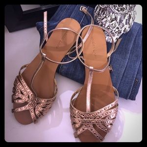 Maiden Lane rose gold colored flat sandals