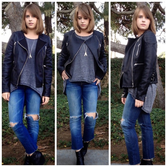 Piperlime Collection coated Moto sweater jacket XS