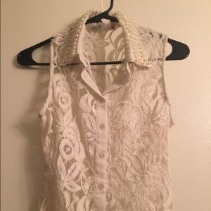 Sleeveless Button Up Lace
