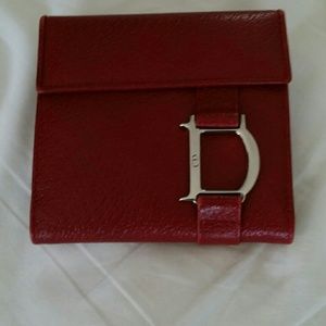 Red Leather Dior Mini Wallet