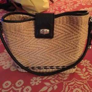 Brighton black leather,  straw, silver trim.