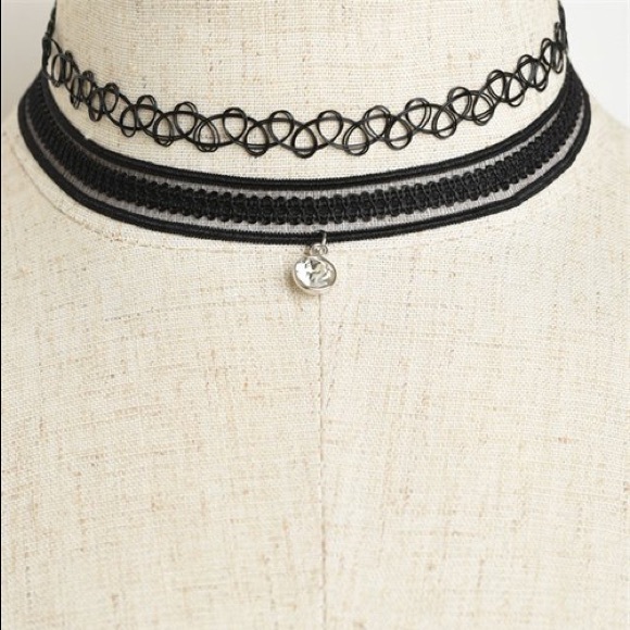 ✨ NEW ✨ Black Lace Choker with Crystal Jewel
