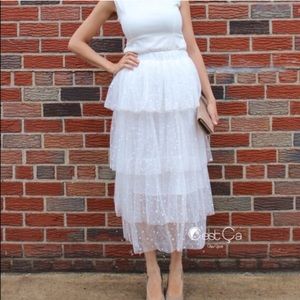 Bridal White Tiered Polka Dot Maxi Tulle Skirt