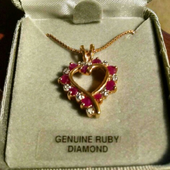 18k gold over solid silver ruby & diamond necklace - Picture 1 of 4