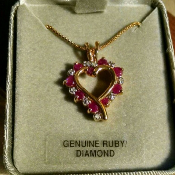 18k gold over solid silver ruby & diamond necklace - Picture 3 of 4