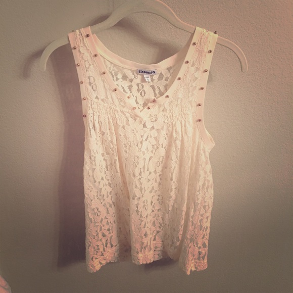 Cream lace top with gold studs