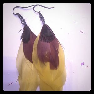 Yellow & Brown Feather Earrings