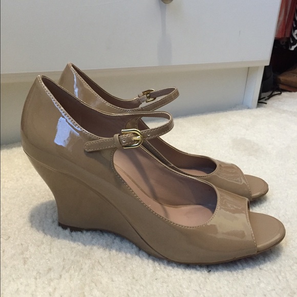 Franco Sarto Nude Patent Leather Platforms