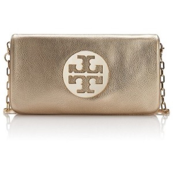 NWOT Authentic Tory Burch Gold Reva Clutch