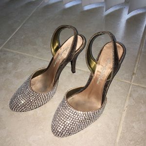 Crystal gold shoes Beverly Feldman