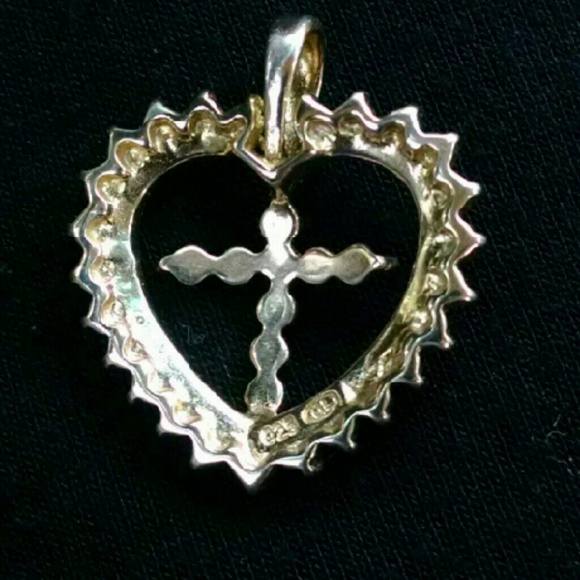 Cross in Heart Diamond Pendant Gold Over Sterling - Picture 2 of 4