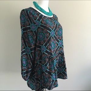 3/4 sleeve Bohemian alya print top