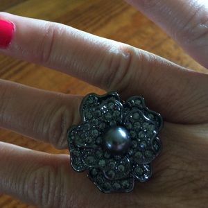 Rhinestone and Pearl Statement Ring