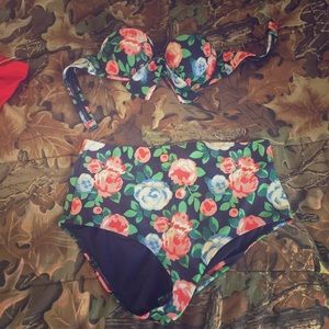 Floral high waisted bathing suit.