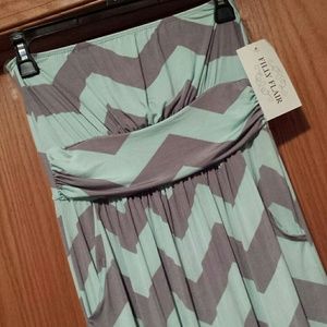 Women's strapless maxi Dress mint chevron NWT