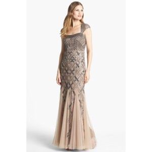 Adrianna Papell cap sleeve beaded gown