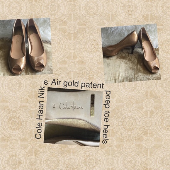 Cole Haan patent leather Gold peep toe heel