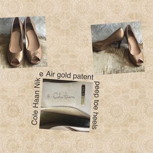 Cole Haan patent leather Gold peep toe heel