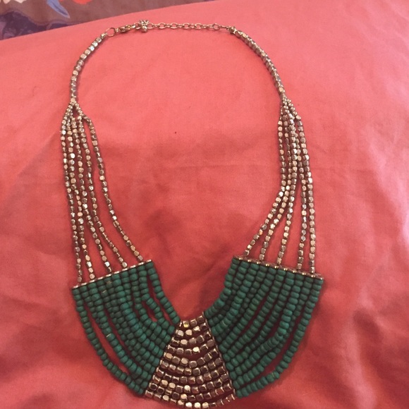 Teal and silver costume jewelry necklace