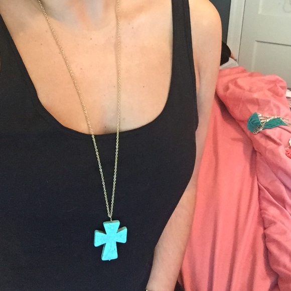 Turquoise cross necklace on gold chain