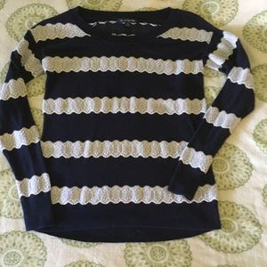 Navy and white lace striped sweater