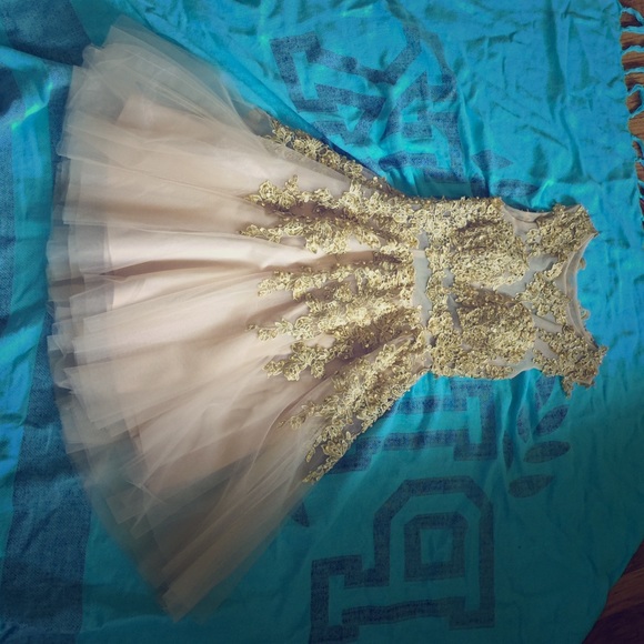 Gold, lace junior prom/formal/wedding dress