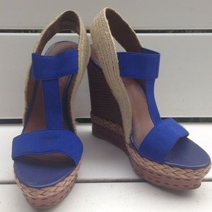 BOUTIQUE9 Royal Blue Wedges with Blue Stitching