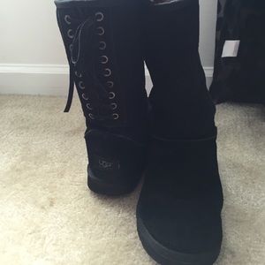 Black lace up tall uggs