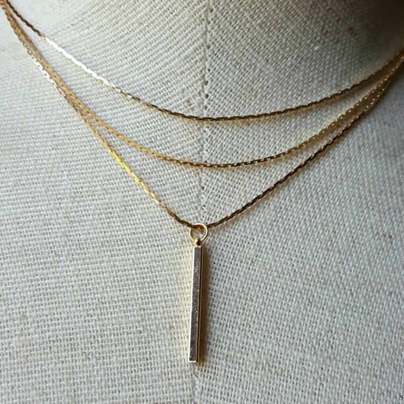 Gold Tone Layered Minimalist Bar Necklace Simple - Picture 2 of 4