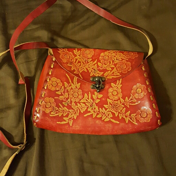 Red tooled leather purse