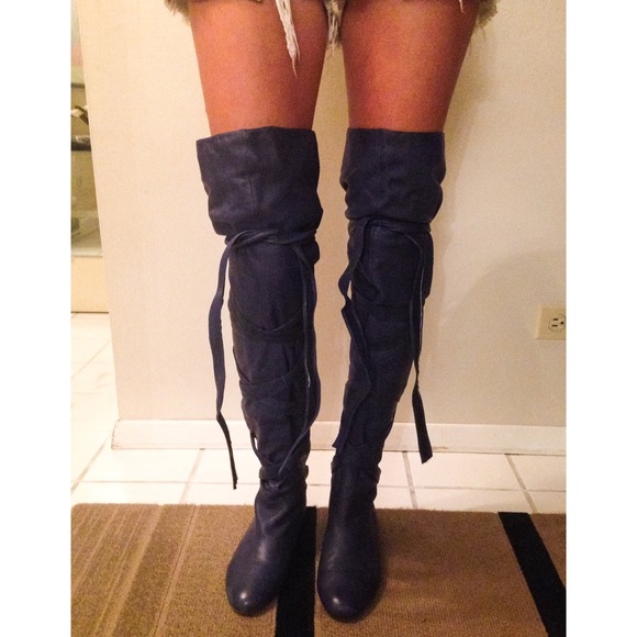JEFFREY CAMPBELL Indigo Knee High Lace Up Boots