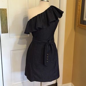 Trina Turk Denim One Shoulder Dress