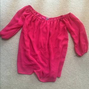 In off the shoulder shirt