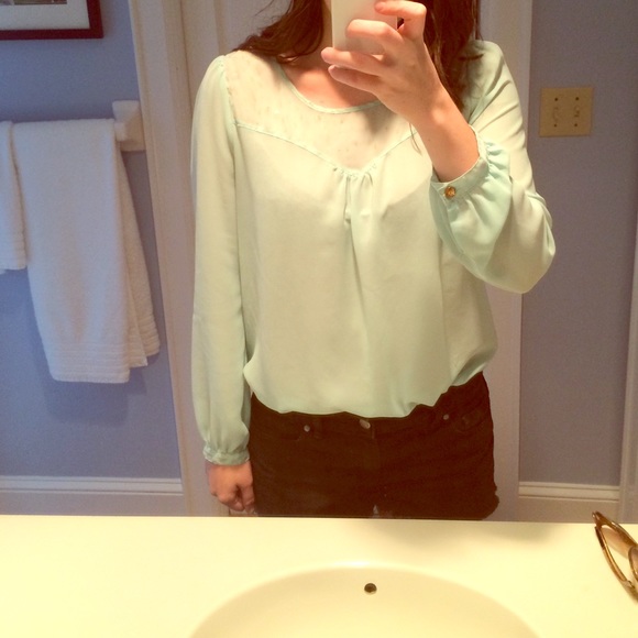 Angelic mint and gold top with splashes of sparkle