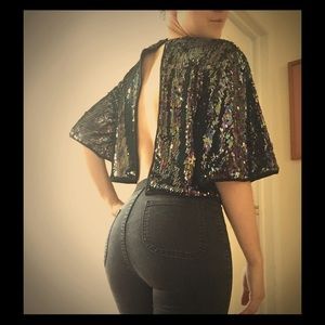 Black sexy Open-back, Sequined top