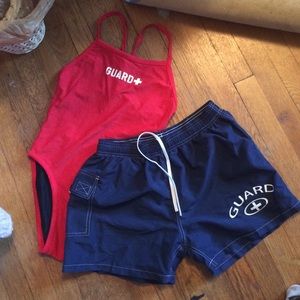 Reversible one piece guard bathing suit & shorts