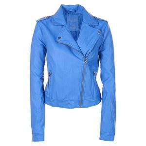 Blue Vegan Leather Moto Jacket
