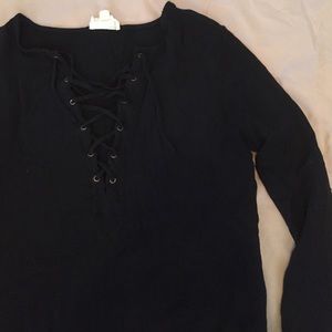 Black Lace-Up Vneck