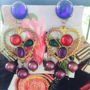 Vintage Multi Color Clip on Statement Earrings