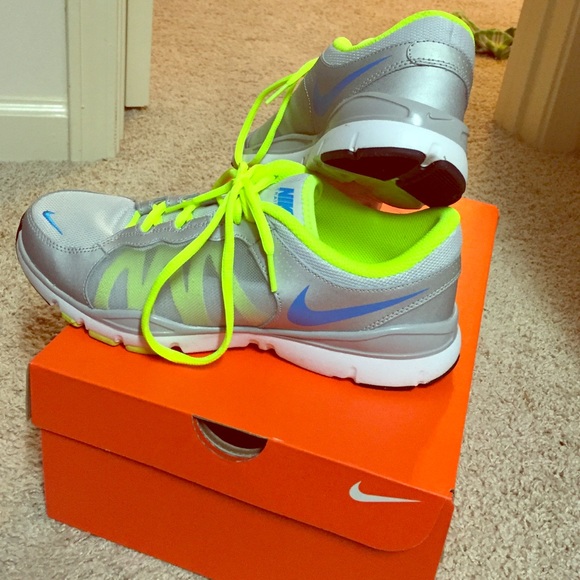 Grey and Neon Green/Blue Nikes