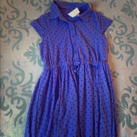 Purple dress with black polka dots