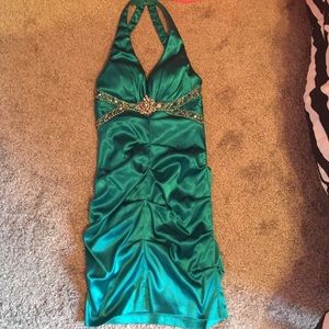 Juniors turquoise knee-length formal dress