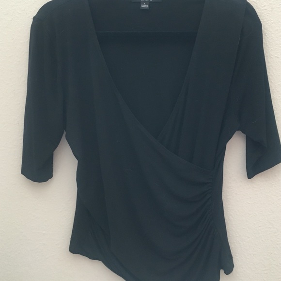 Black Karen Kane wrap shirt.