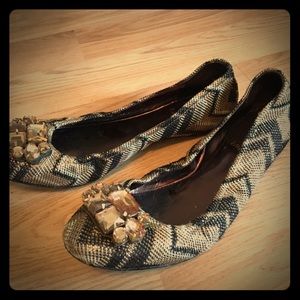 Sparkley brown chevron flats with jewel accent